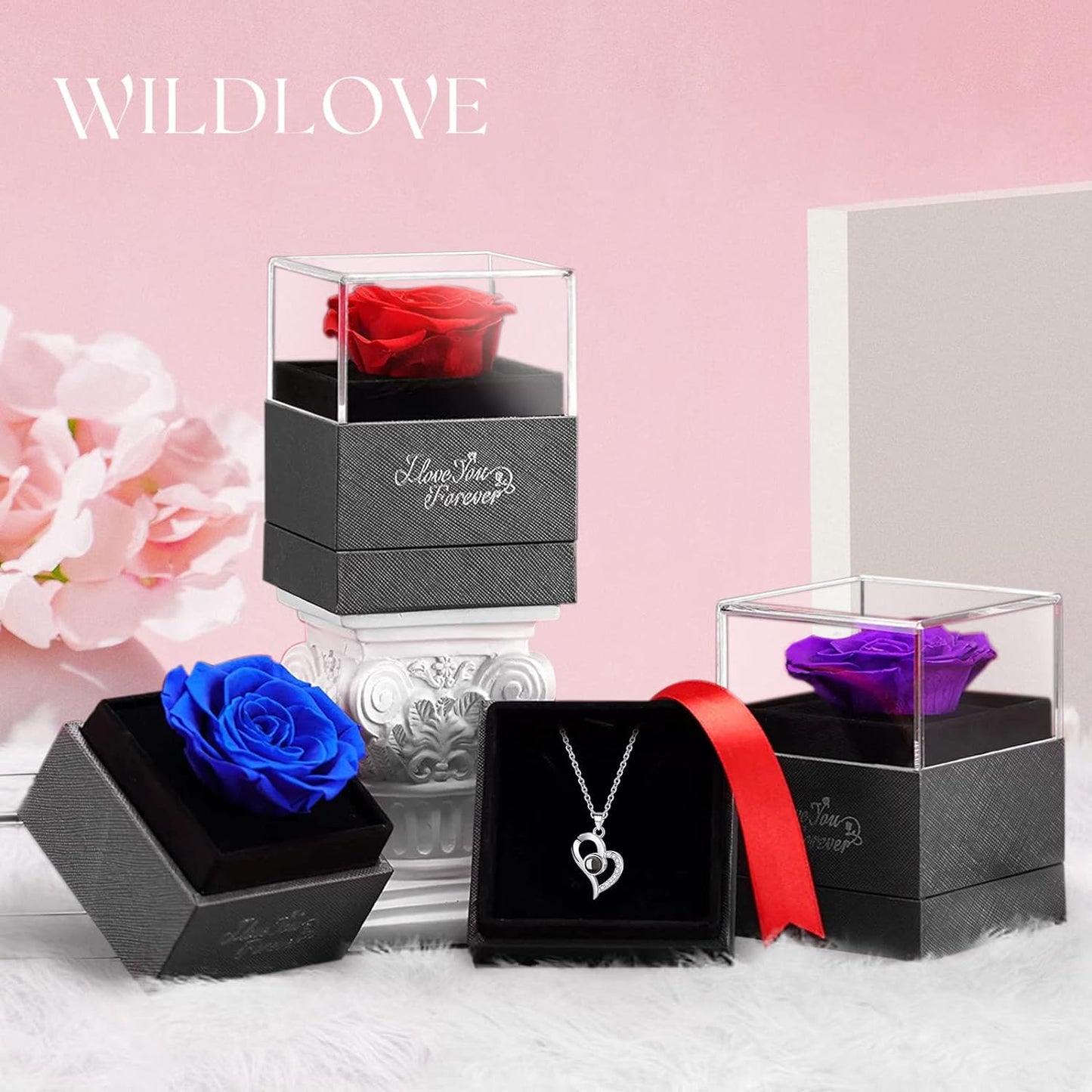 Mothers Day Gifts, Preserved Real Rose with I Love You Necklace, Forever Flowers Rose Gifts for Women, Mom, Wife and Girlfriend, Anniversary Birthday Gifts for Women
