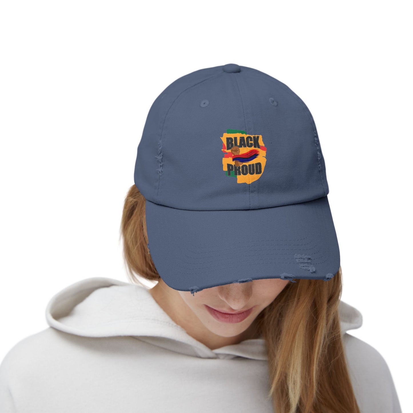 Unisex Distressed Cap with 'Black Proud'