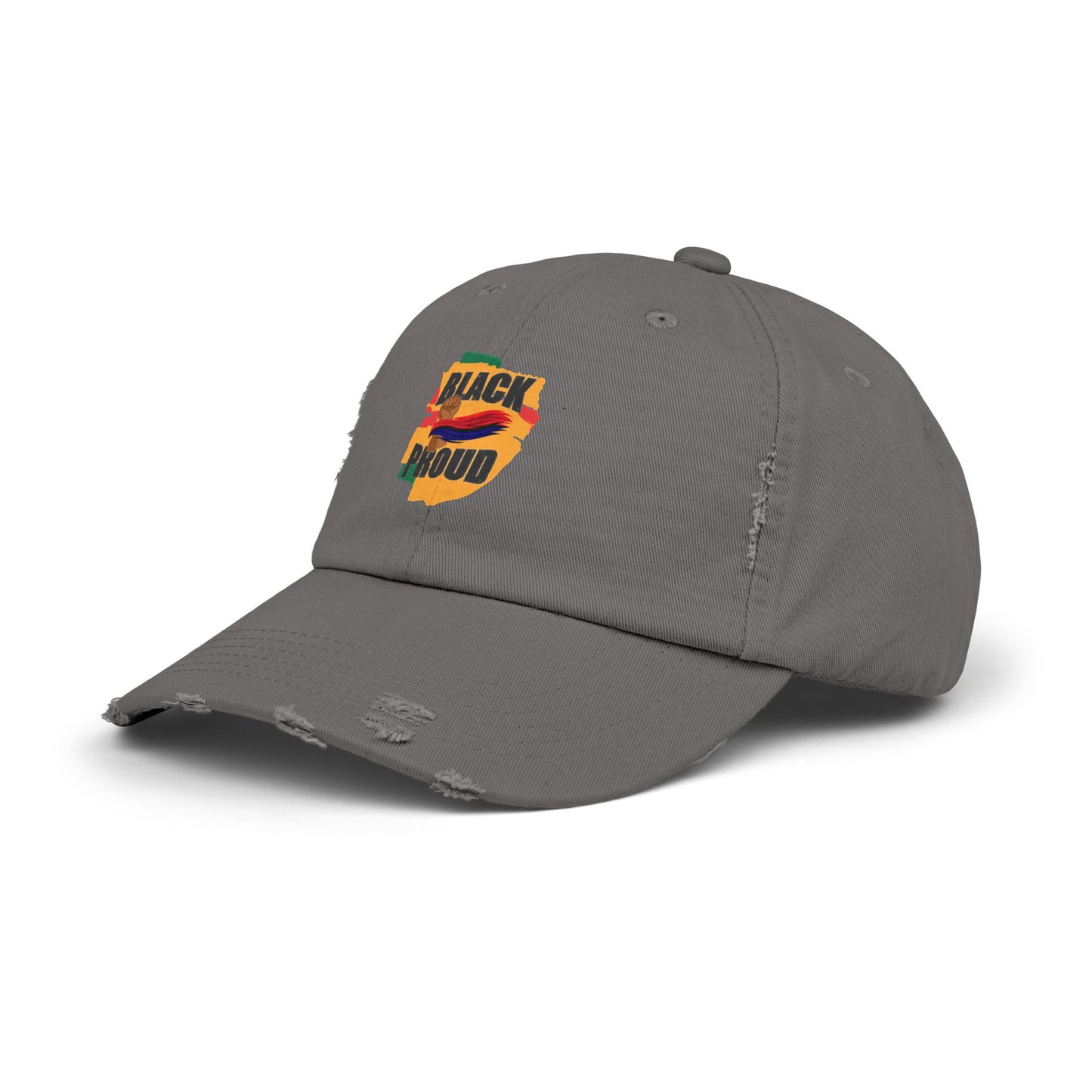 Unisex Distressed Cap with 'Black Proud'