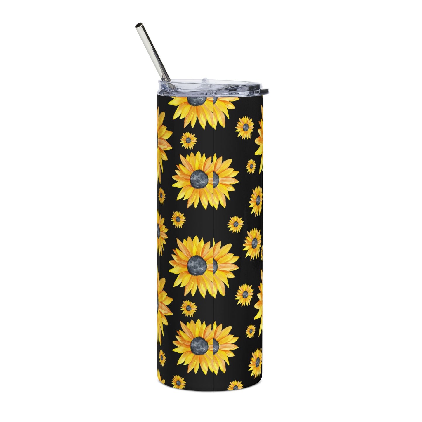 Black Floral Sunflower Tumbler
