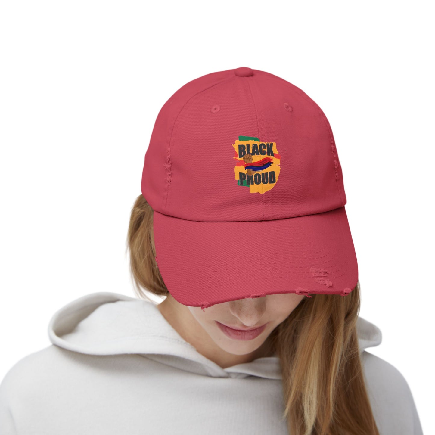 Unisex Distressed Cap with 'Black Proud'