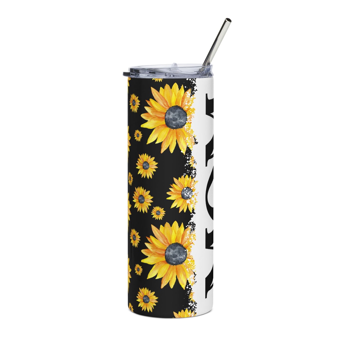 Black Floral Sunflower Tumbler
