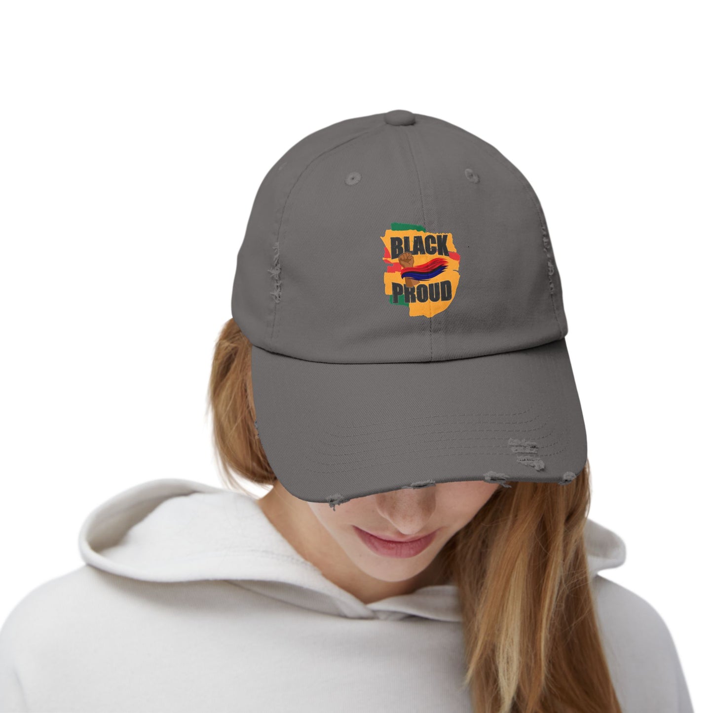 Unisex Distressed Cap with 'Black Proud'
