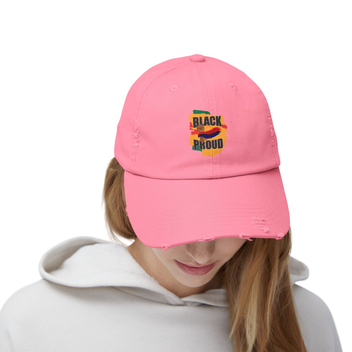 Unisex Distressed Cap with 'Black Proud'
