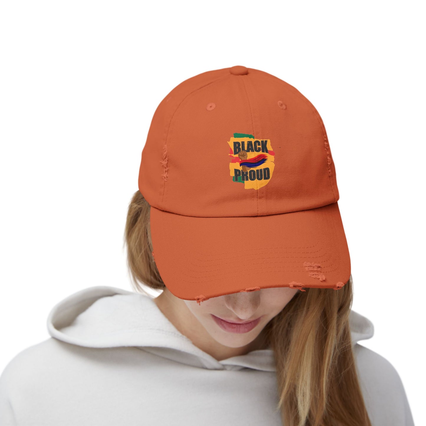 Unisex Distressed Cap with 'Black Proud'