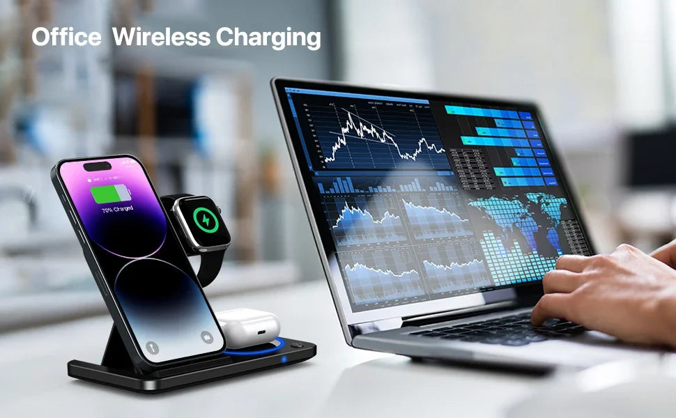30W LED Fast Wireless Charger Stand 3 in 1 Foldable Charging Station for IPhone Apple products