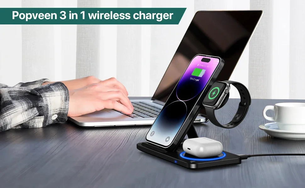 30W LED Fast Wireless Charger Stand 3 in 1 Foldable Charging Station for IPhone Apple products