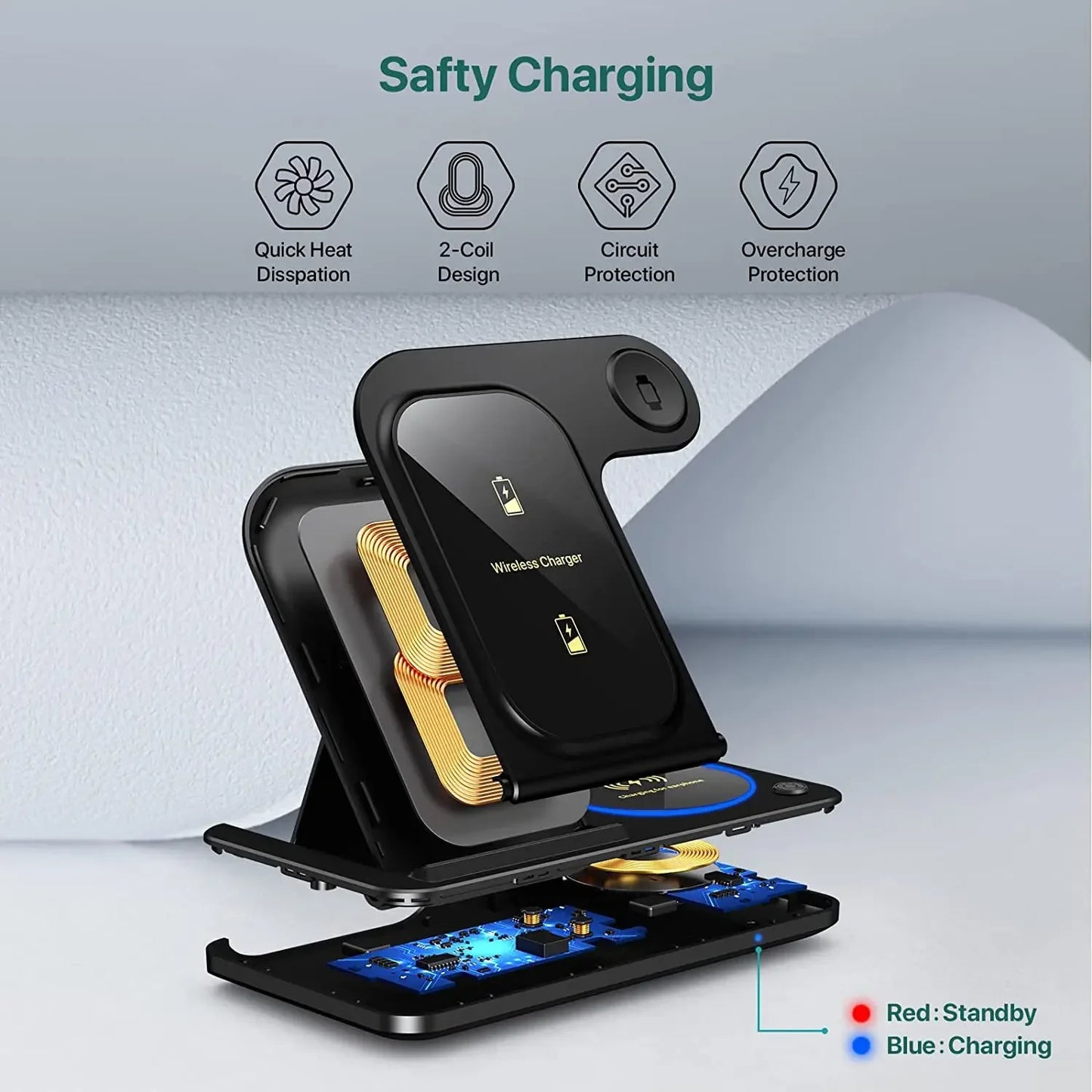 30W LED Fast Wireless Charger Stand 3 in 1 Foldable Charging Station for IPhone Apple products