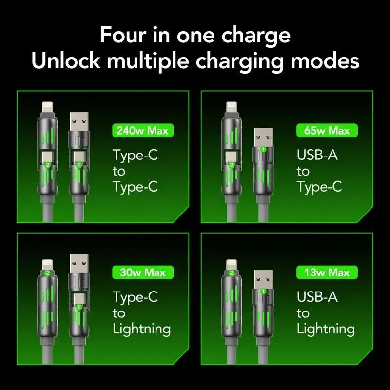 4 in 1 Multi Connectors Charger with Rotating Elbow USB Type C