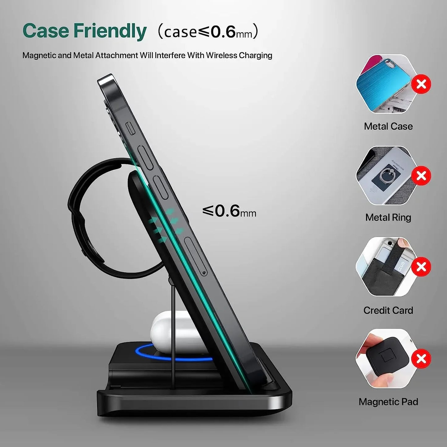 30W LED Fast Wireless Charger Stand 3 in 1 Foldable Charging Station for IPhone Apple products
