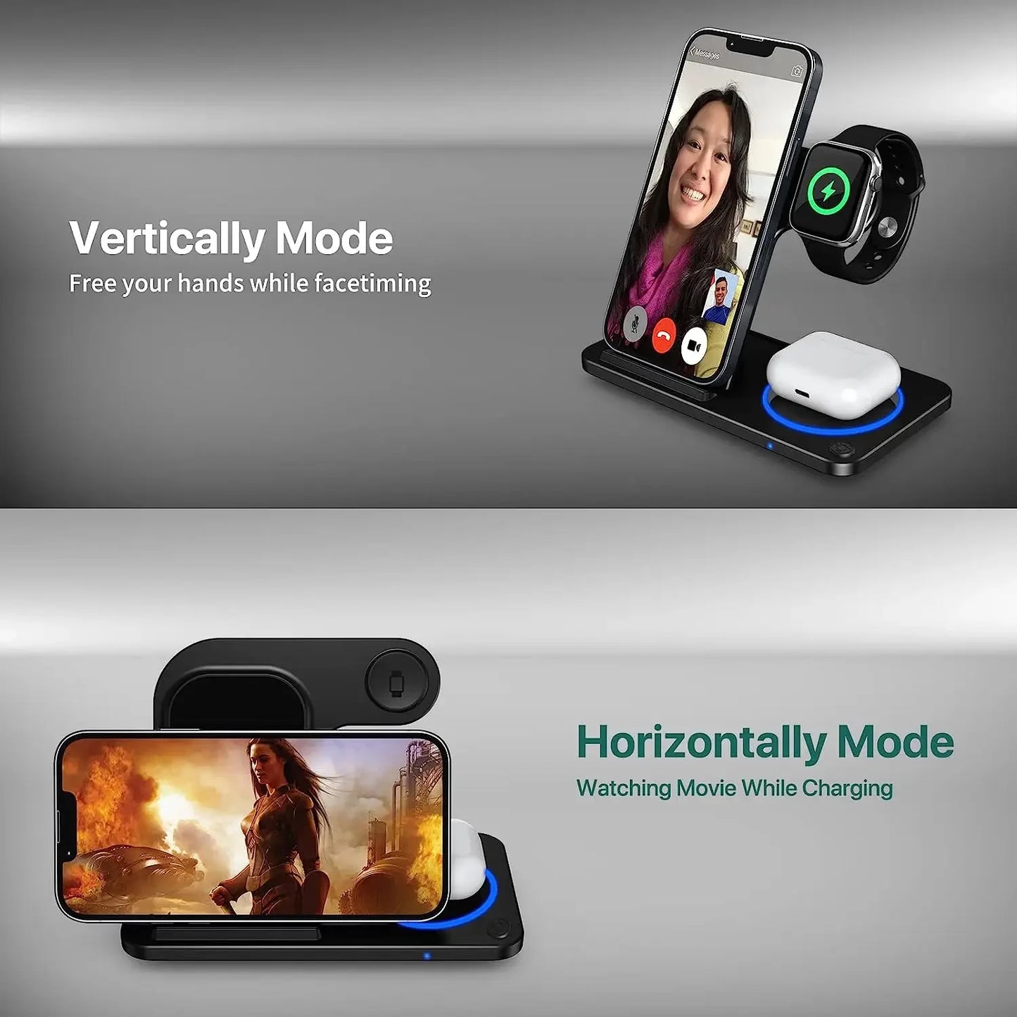 30W LED Fast Wireless Charger Stand 3 in 1 Foldable Charging Station for IPhone Apple products