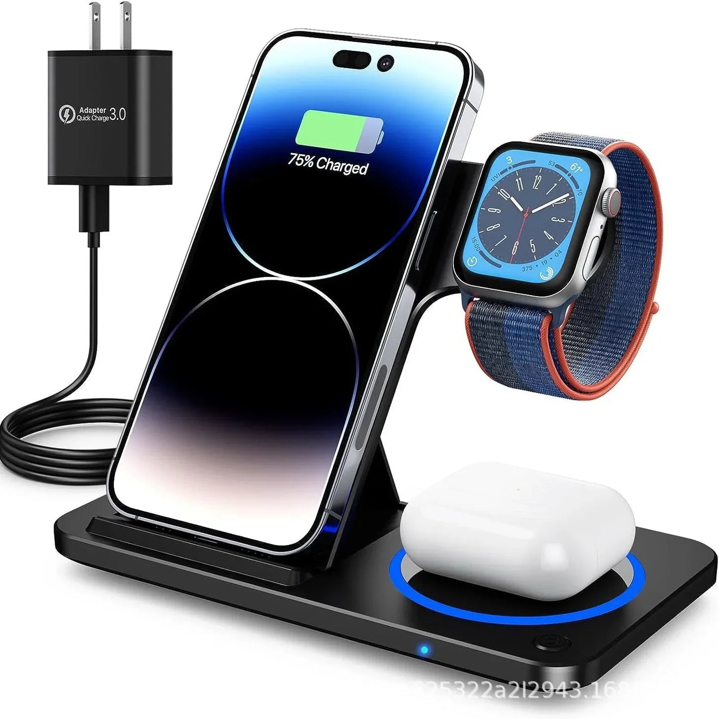 30W LED Fast Wireless Charger Stand 3 in 1 Foldable Charging Station for IPhone Apple products