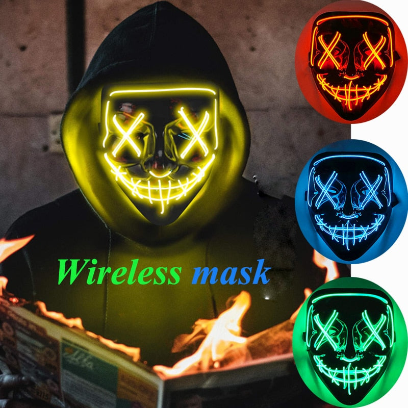 New Design Wireless Type Halloween LED Purge Mask Convenient Headwear Party Mask Neon Light Flashing For Carnival Halloween