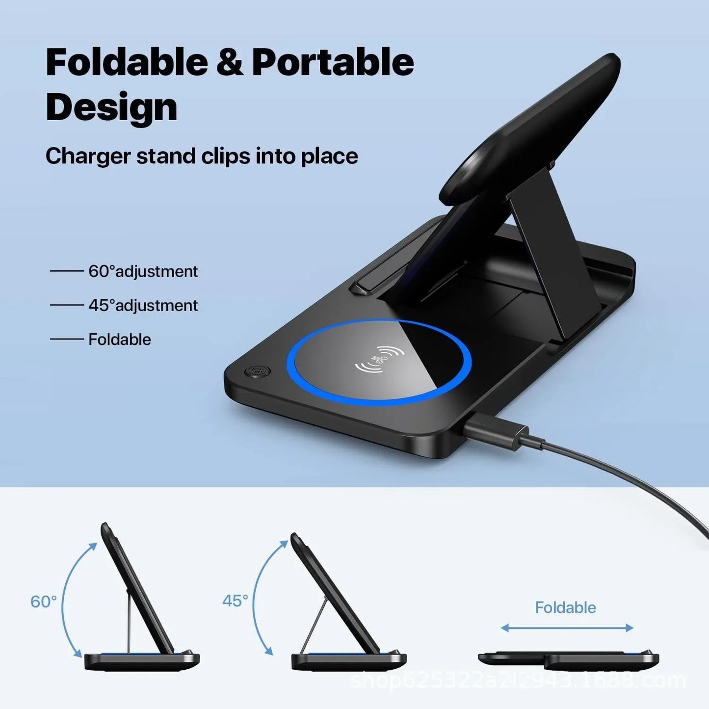 30W LED Fast Wireless Charger Stand 3 in 1 Foldable Charging Station for IPhone Apple products