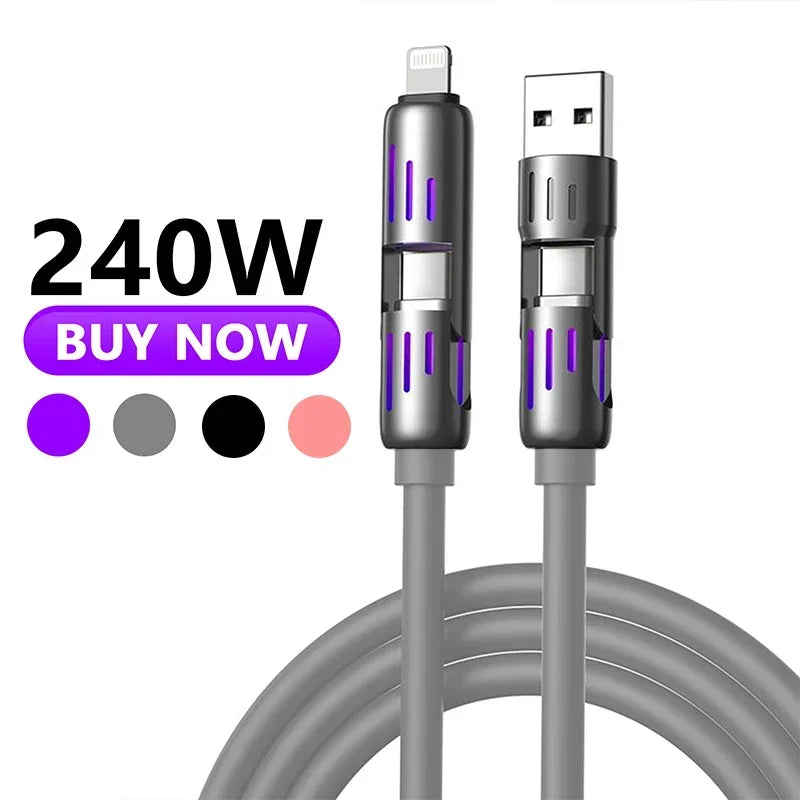4 in 1 Multi Connectors Charger with Rotating Elbow USB Type C