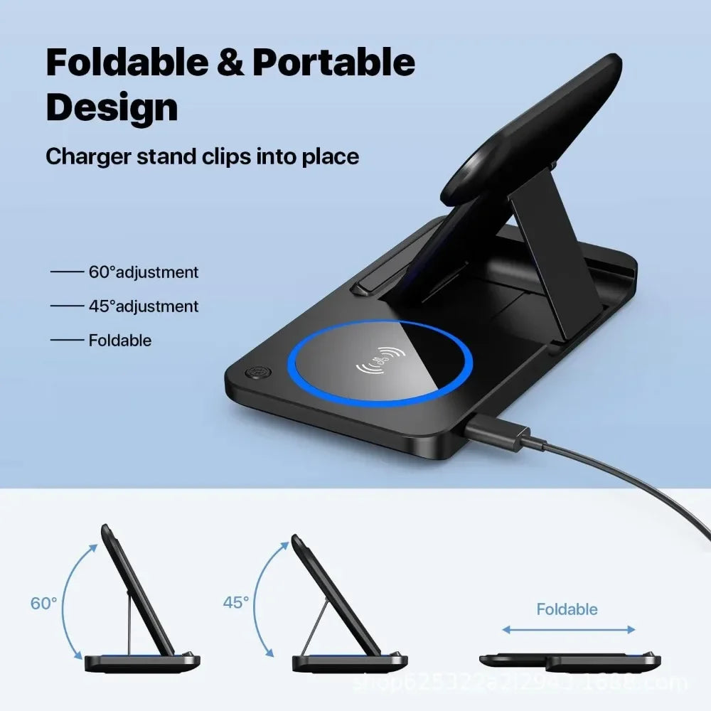 30W LED Fast Wireless Charger Stand 3 in 1 Foldable Charging Station for IPhone Apple products