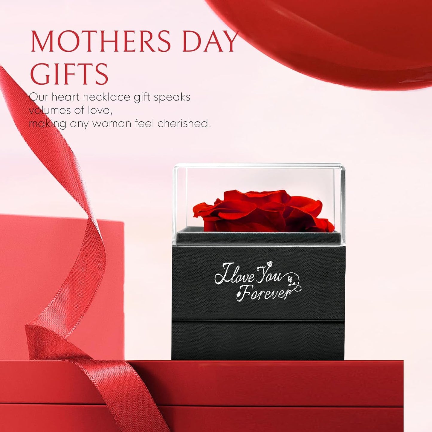 Mothers Day Gifts, Preserved Real Rose with I Love You Necklace, Forever Flowers Rose Gifts for Women, Mom, Wife and Girlfriend, Anniversary Birthday Gifts for Women