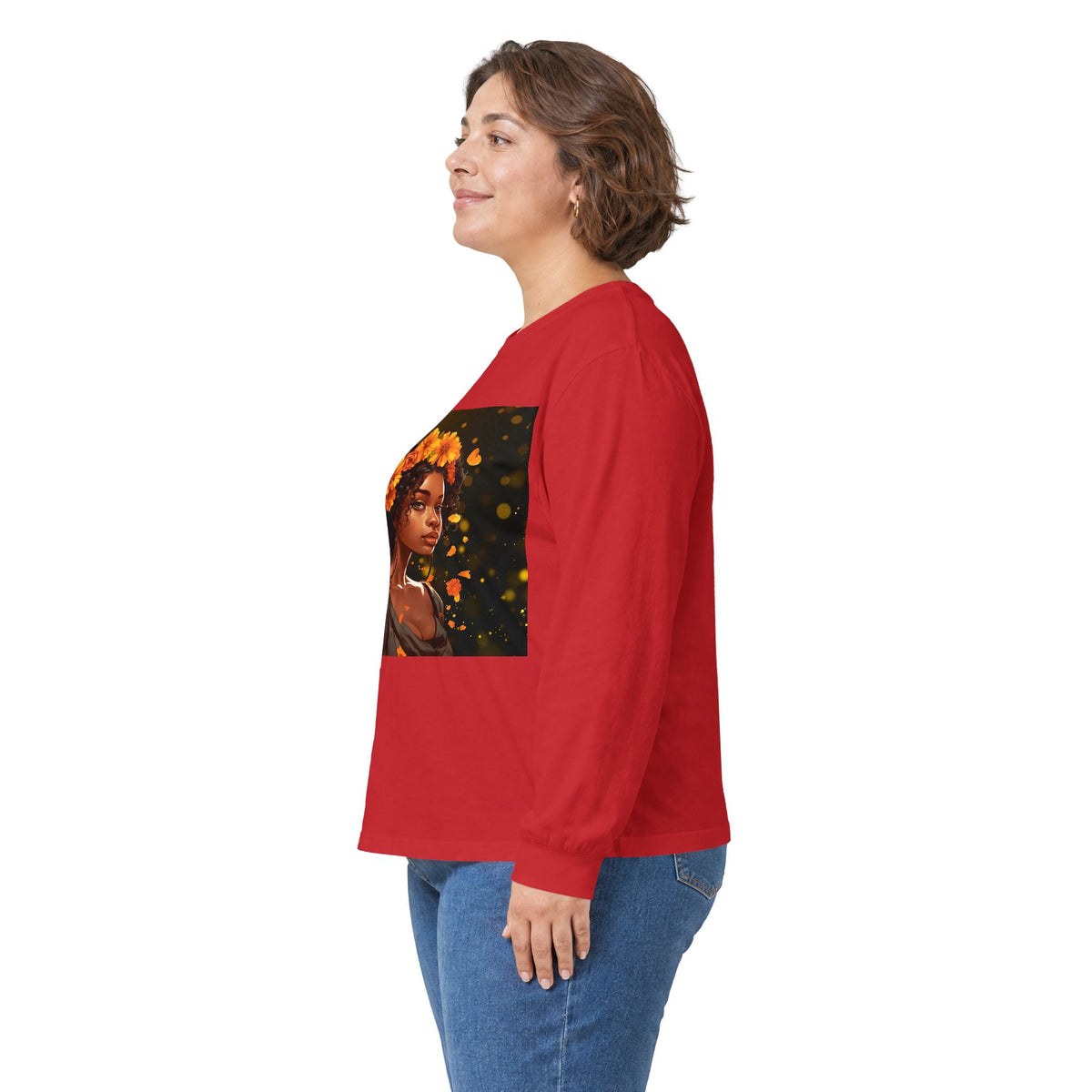 African Woman Floral Portrait Long Sleeve Tee