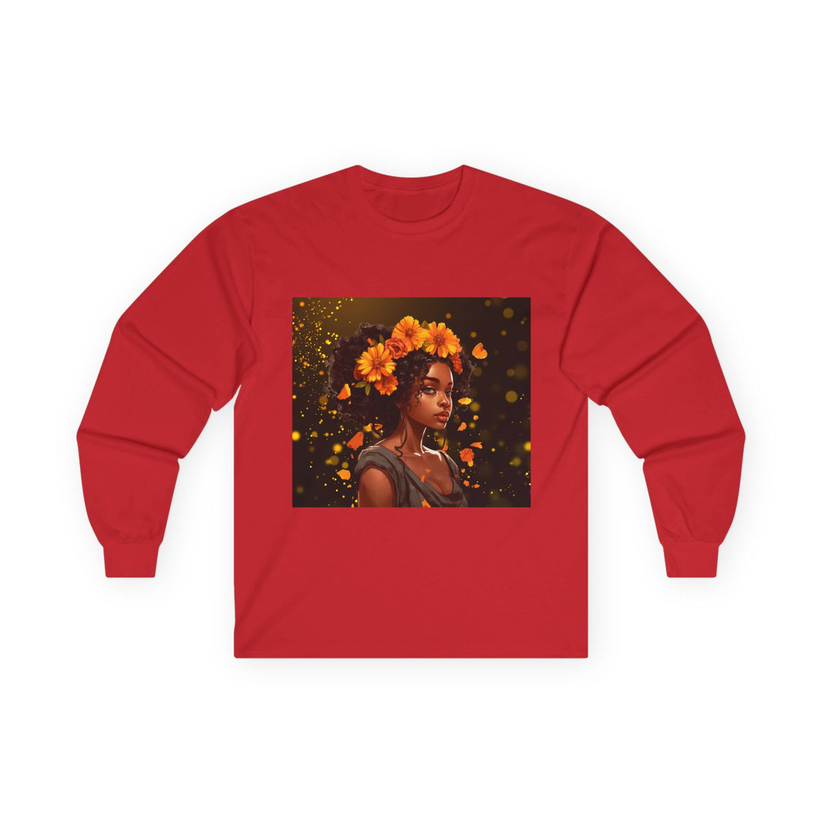 African Woman Floral Portrait Long Sleeve Tee