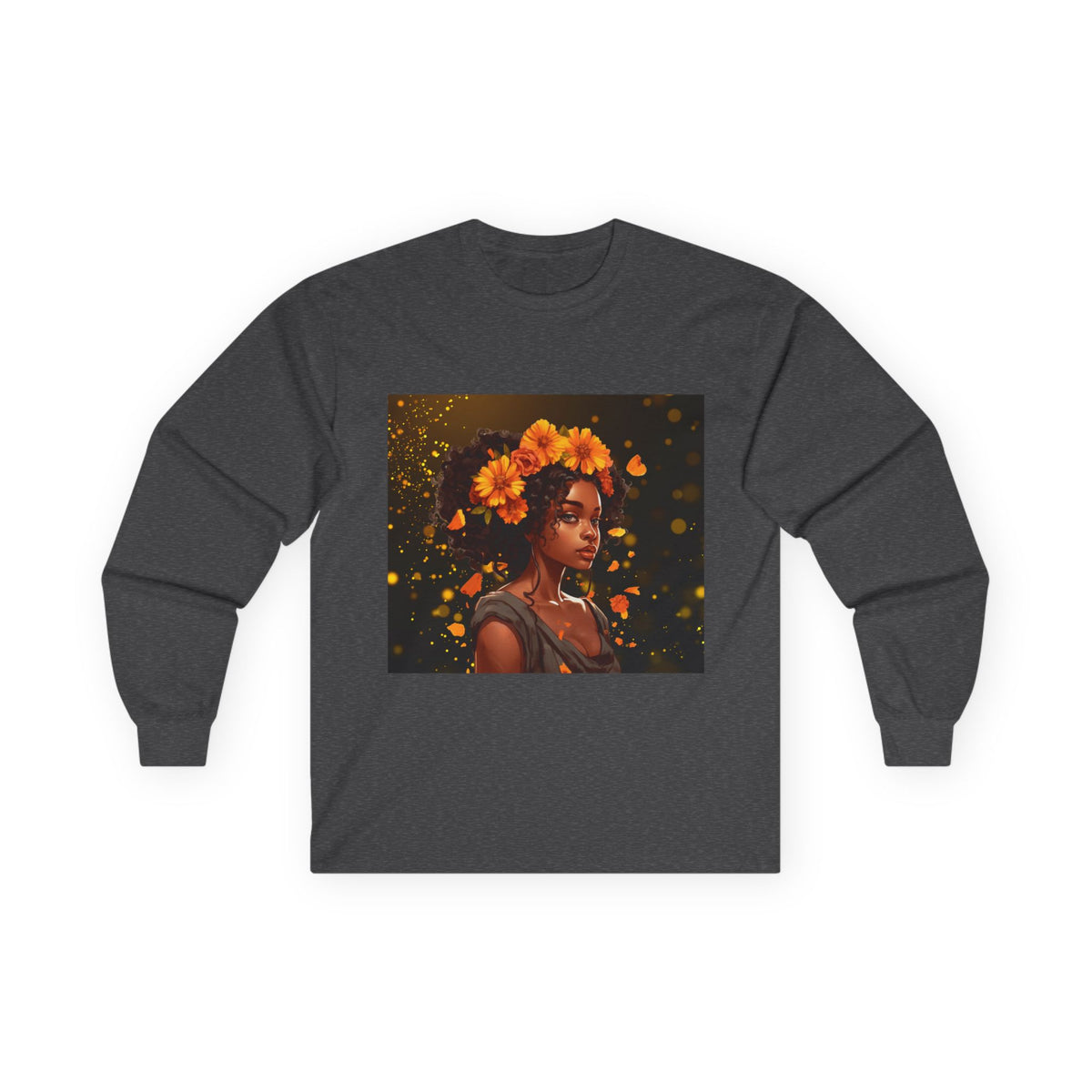 African Woman Floral Portrait Long Sleeve Tee