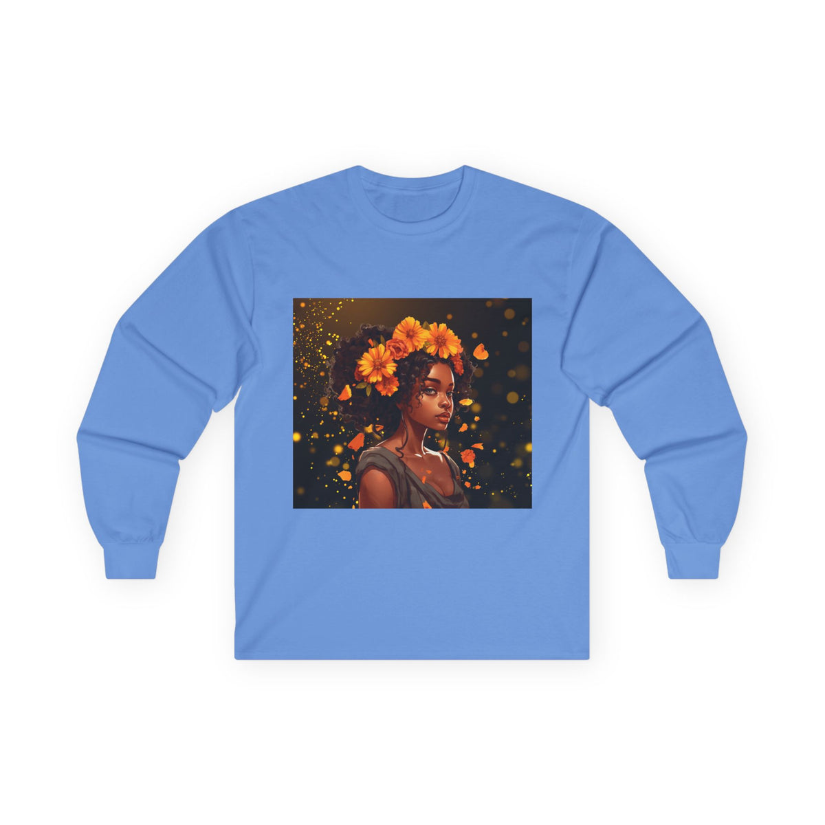 African Woman Floral Portrait Long Sleeve Tee