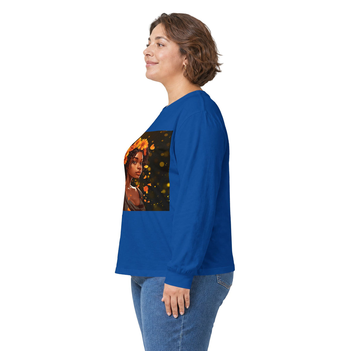 African Woman Floral Portrait Long Sleeve Tee