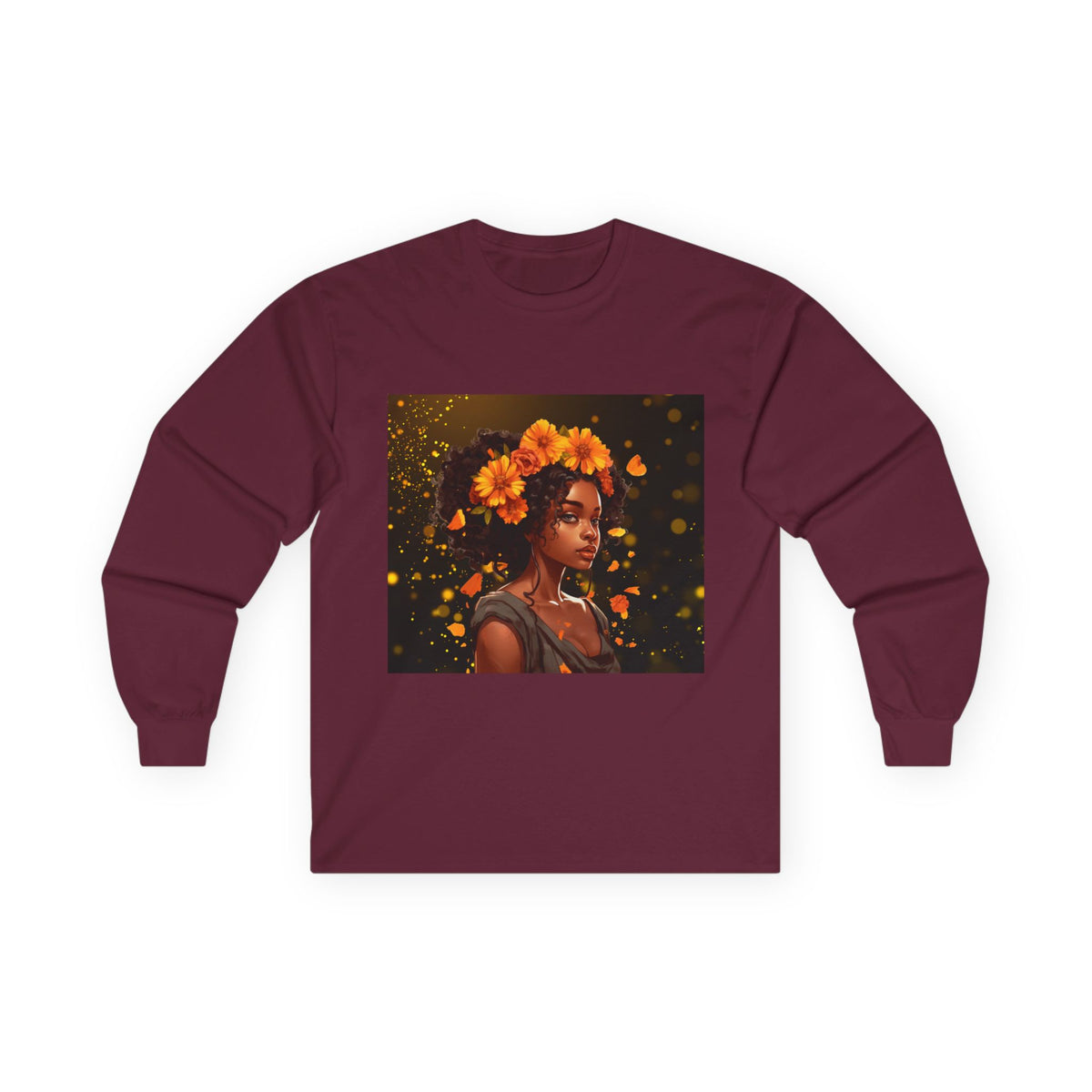 African Woman Floral Portrait Long Sleeve Tee