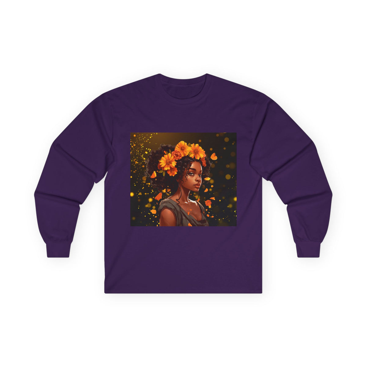 African Woman Floral Portrait Long Sleeve Tee
