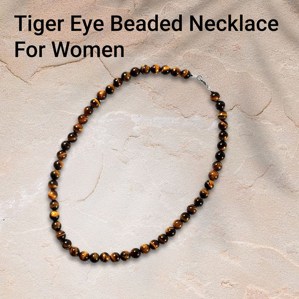 Sterling Silver Tiger Eye Beaded Necklace for Women Crystal Jewelry 18" Ct 185 Birthday Mothers Day Gifts for Mom