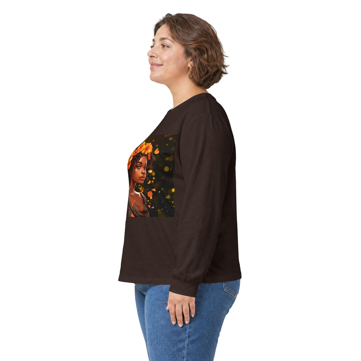 African Woman Floral Portrait Long Sleeve Tee