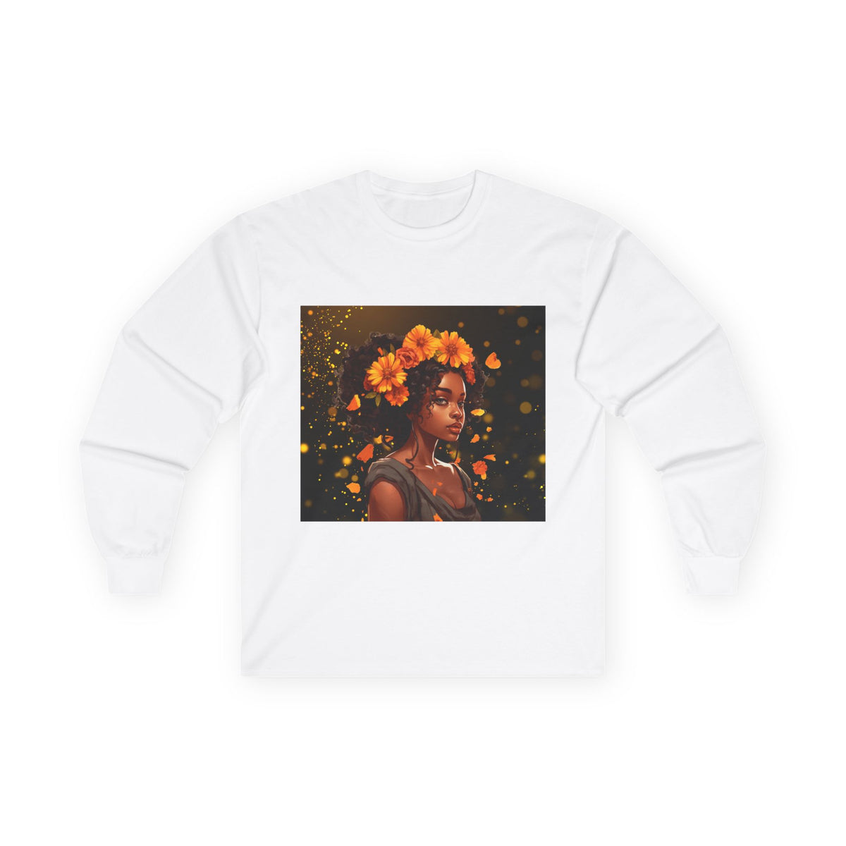 African Woman Floral Portrait Long Sleeve Tee