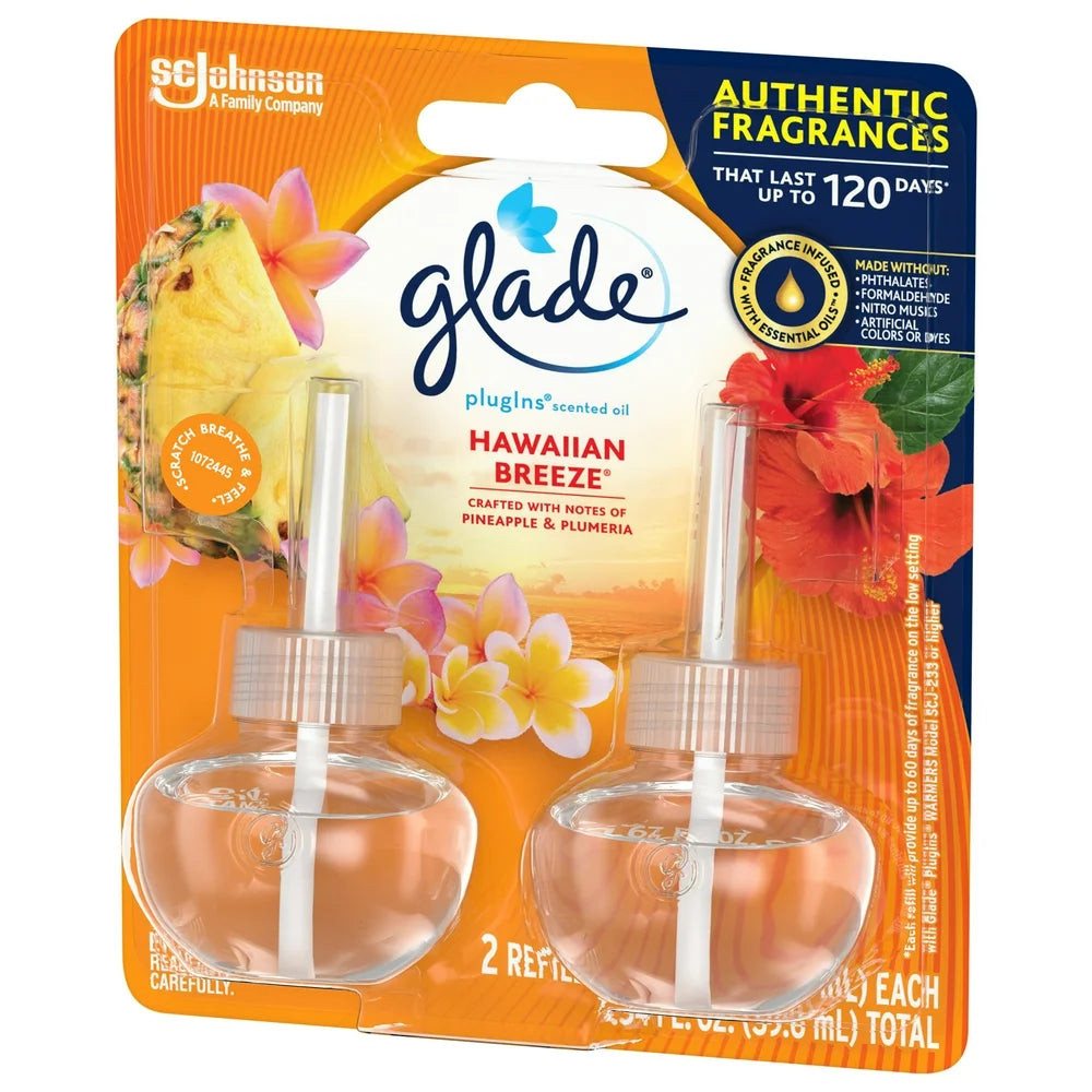 Plugins Air Freshener Refills, Mothers Day Gifts, Hawaiian Breeze, Infused with Essential Oils, 0.67 Oz, 2 Count