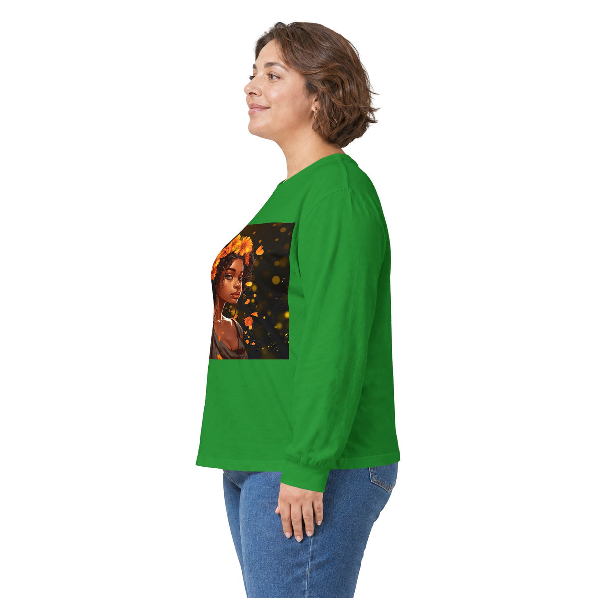 African Woman Floral Portrait Long Sleeve Tee