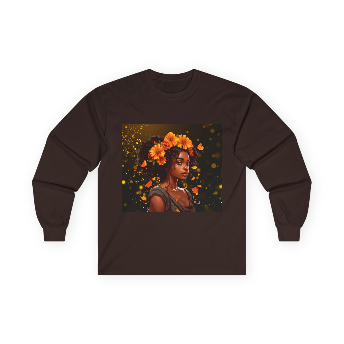 African Woman Floral Portrait Long Sleeve Tee