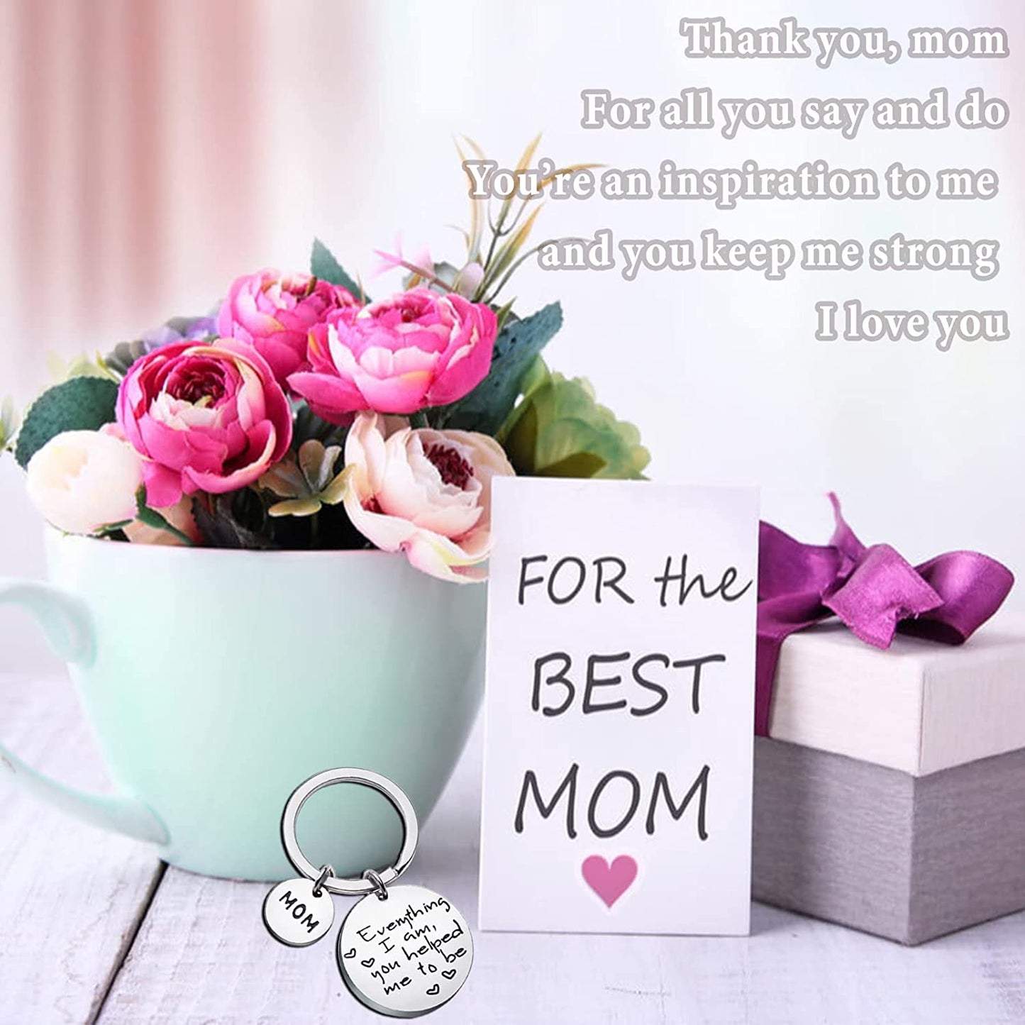 Mom Keychain Mothers Day Gifts from Daughter for Birthday Everything I Am You Helped Me to Be