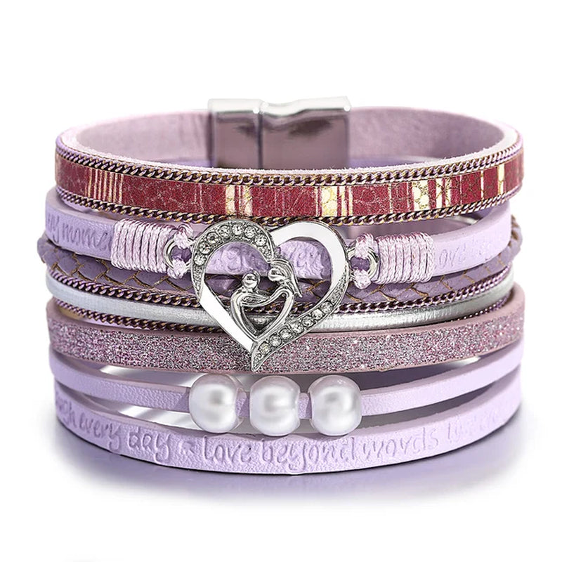 Vintage Heart Pearl Multilayer Leather Bracelet for Women Boho Wide Wrap Bracelets Charm Jewelry Mothers Day Gifts