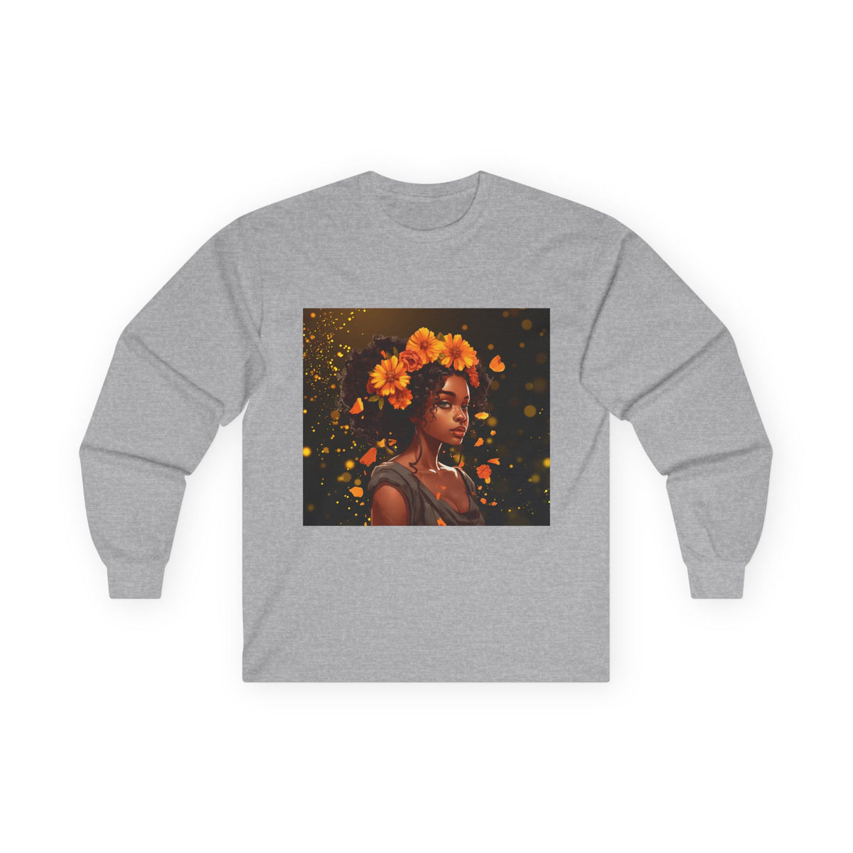 African Woman Floral Portrait Long Sleeve Tee