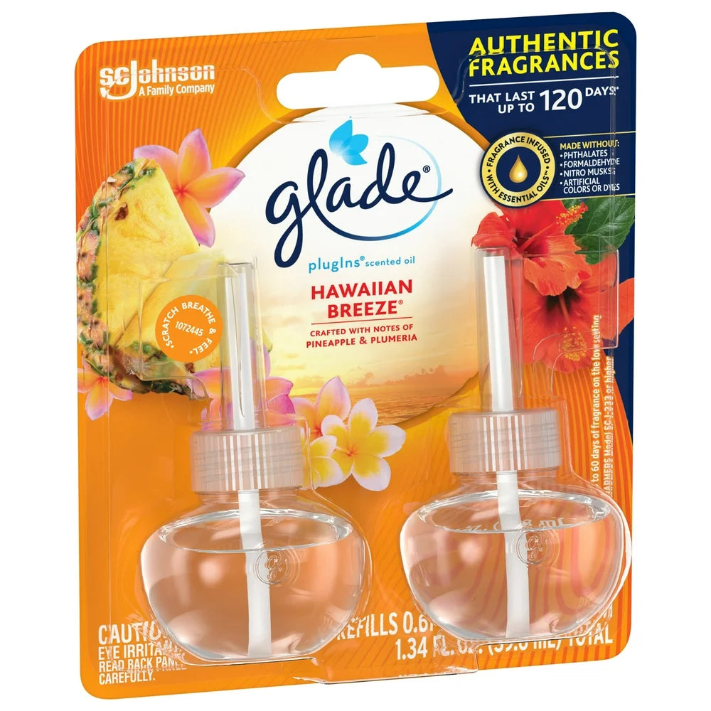 Plugins Air Freshener Refills, Mothers Day Gifts, Hawaiian Breeze, Infused with Essential Oils, 0.67 Oz, 2 Count