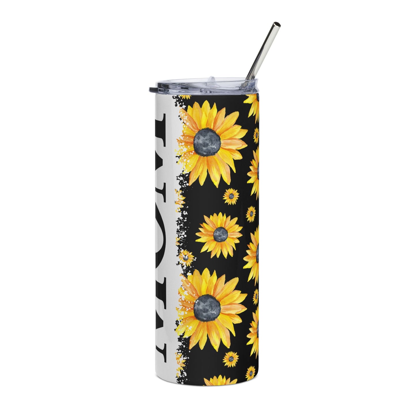 Black Floral Sunflower Tumbler