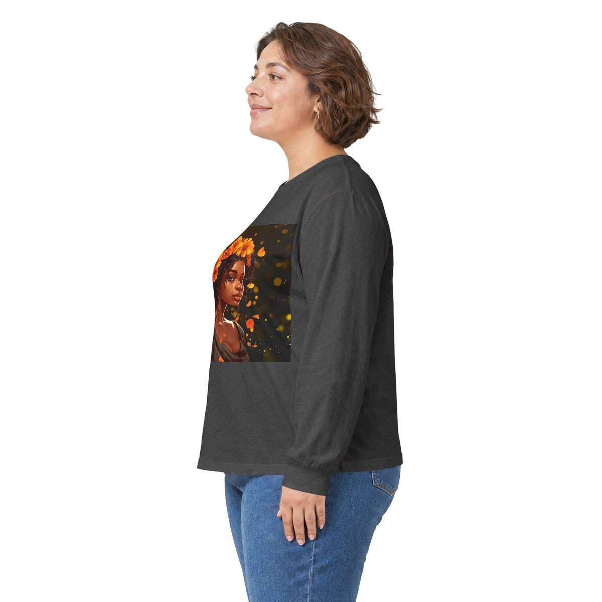 African Woman Floral Portrait Long Sleeve Tee