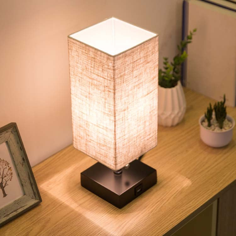 Linen square table lamp