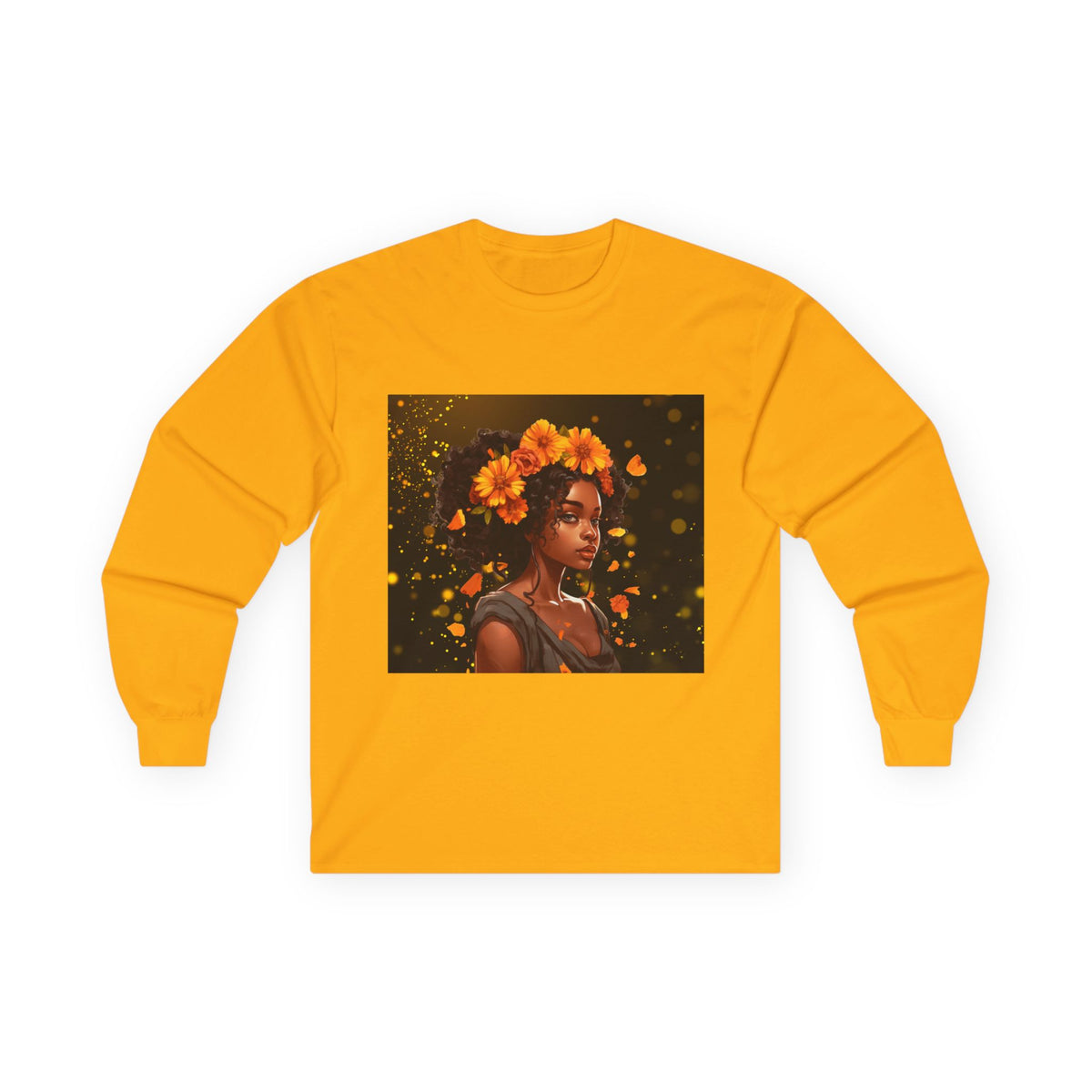 African Woman Floral Portrait Long Sleeve Tee