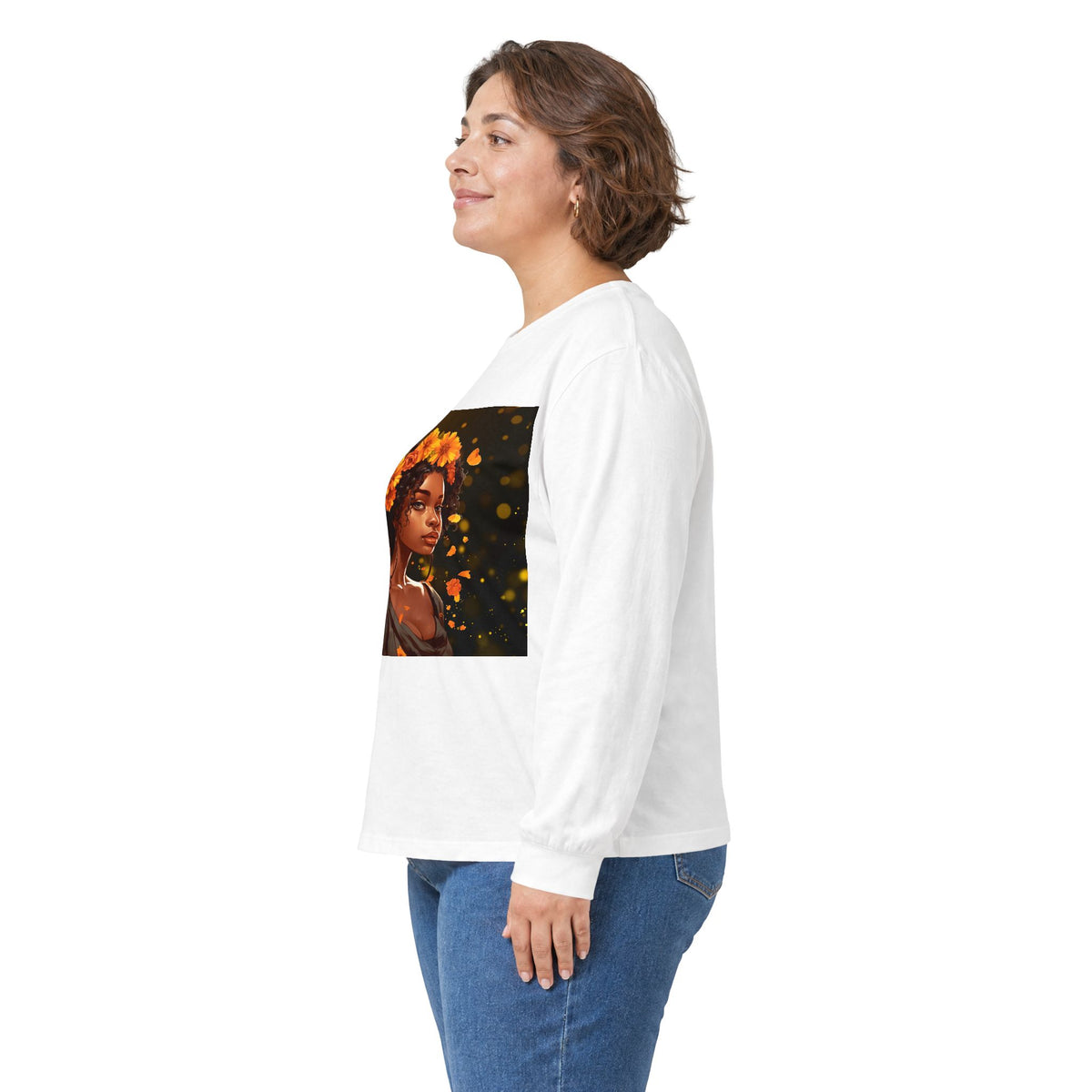 African Woman Floral Portrait Long Sleeve Tee