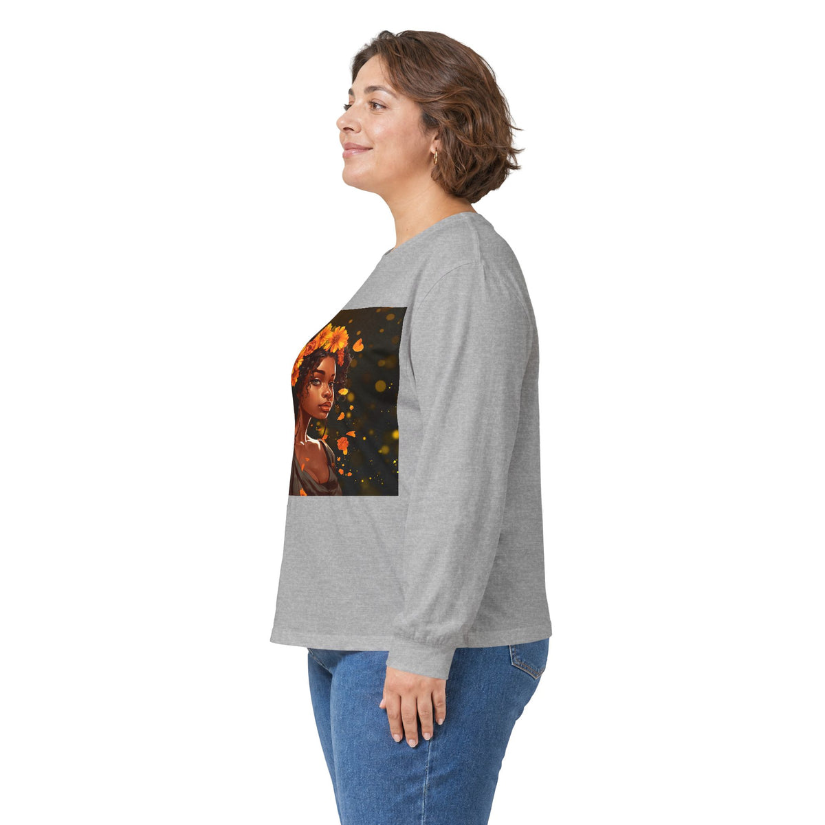 African Woman Floral Portrait Long Sleeve Tee