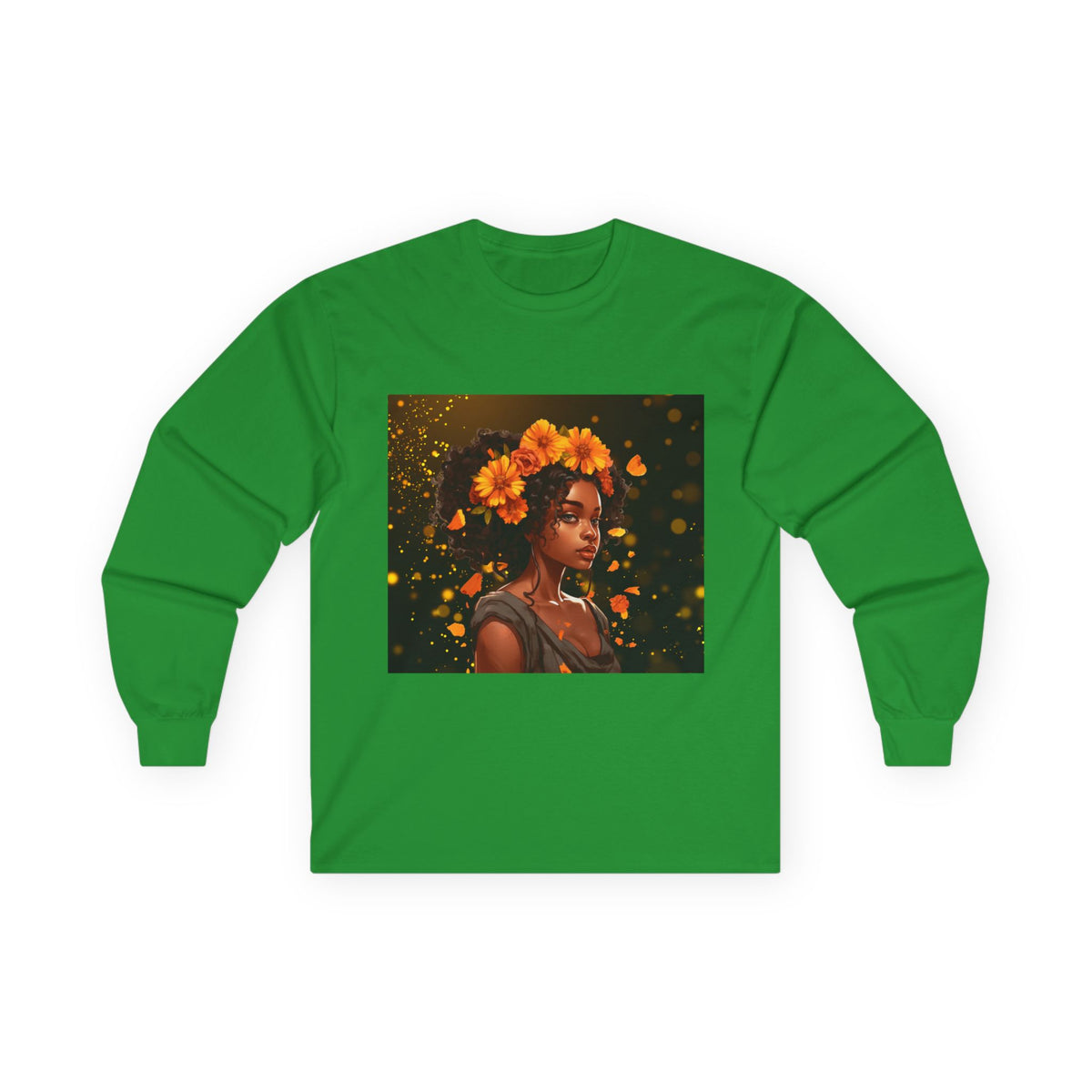 African Woman Floral Portrait Long Sleeve Tee