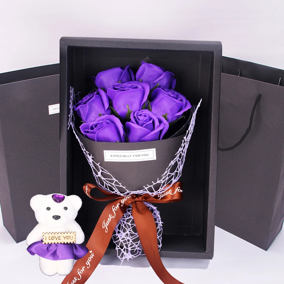 Mothers Day Gifts 2024 Artificial Flower Boutique Gift Box with Bear Modern Home Decoration Brithday Party Supplies Home Decors