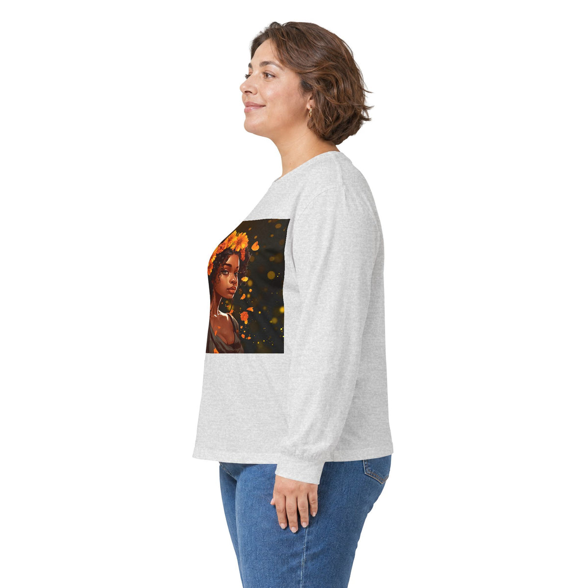 African Woman Floral Portrait Long Sleeve Tee