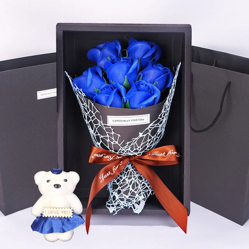 Mothers Day Gifts 2024 Artificial Flower Boutique Gift Box with Bear Modern Home Decoration Brithday Party Supplies Home Decors