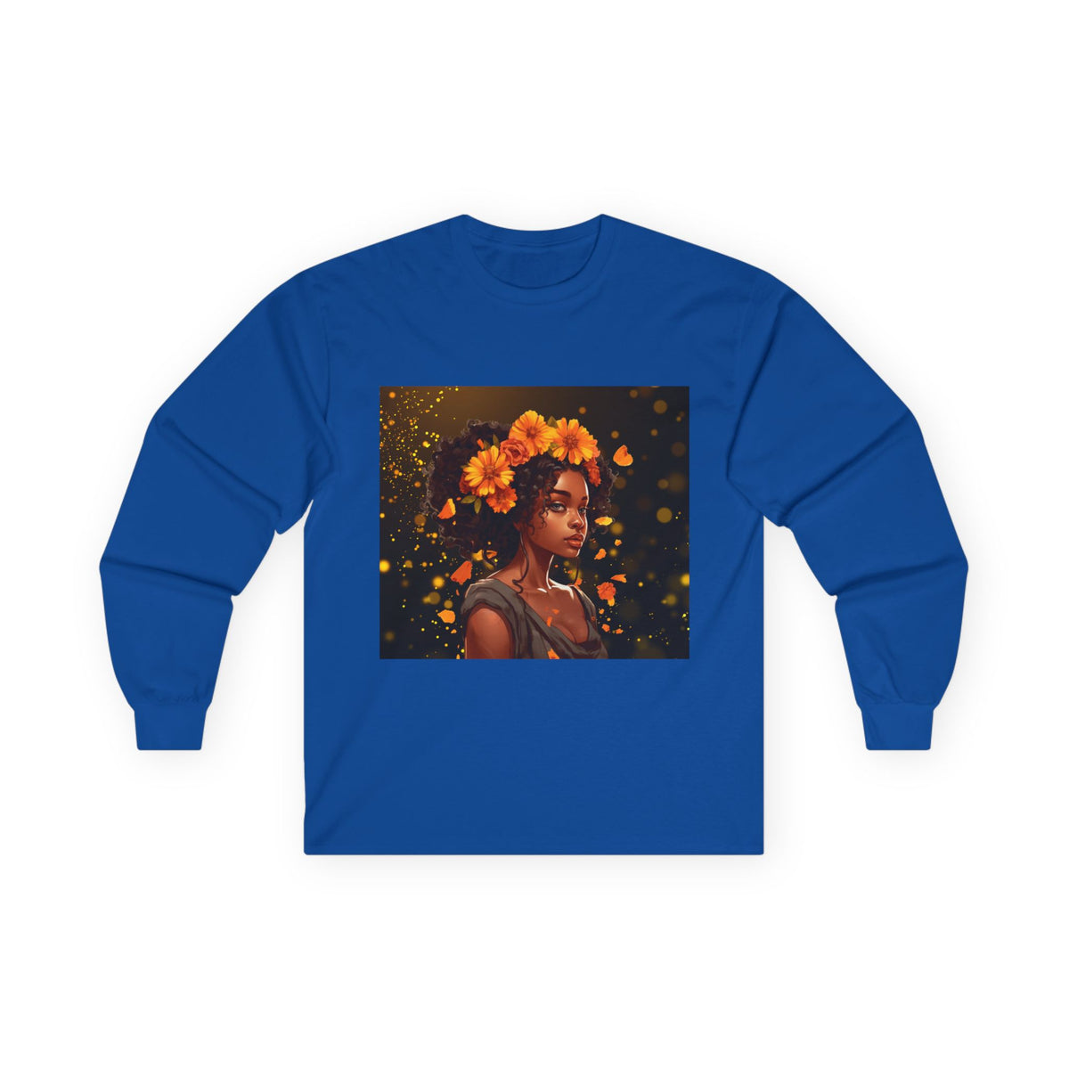 African Woman Floral Portrait Long Sleeve Tee