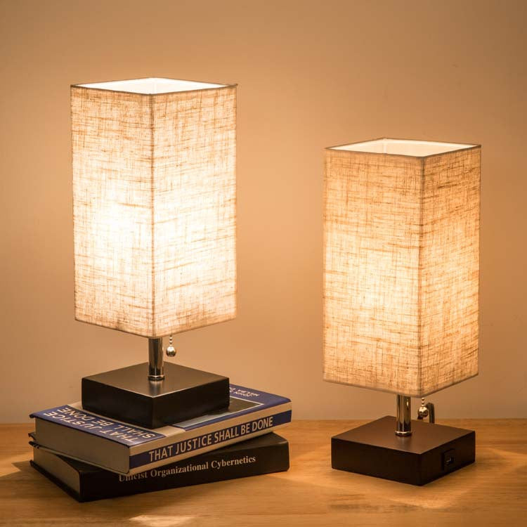 Linen square table lamp